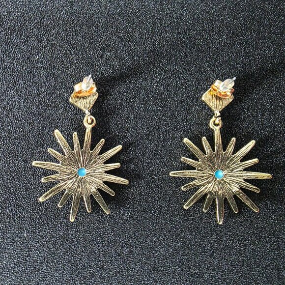 Adornia 14K Yellow Gold Plated Turquoise Swarovski Crystal Accented Starbursts - Picture 4 of 5